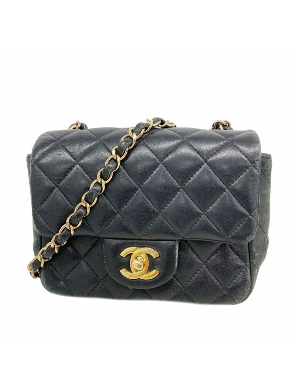 Chanel Shoulder Bag Mini Quilted Lambskin Black Gold